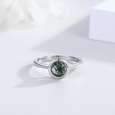 CUOKA MIRACLE Moss Agate Ring S925 Sterling Silver Moss Agate Rings For Women Engagement Ring Moss Agate's Jewelry Gifts For Women Mother's Day Jewelry Gifts in Saudi Arabia