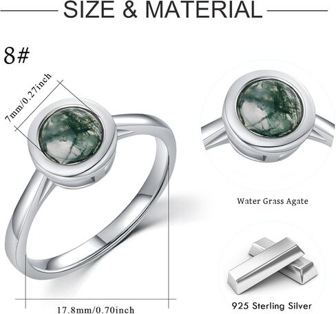 CUOKA MIRACLE Moss Agate Ring S925 Sterling Silver Moss Agate Rings For Women Engagement Ring Moss Agate's Jewelry Gifts For Women Mother's Day Jewelry Gifts in Saudi Arabia