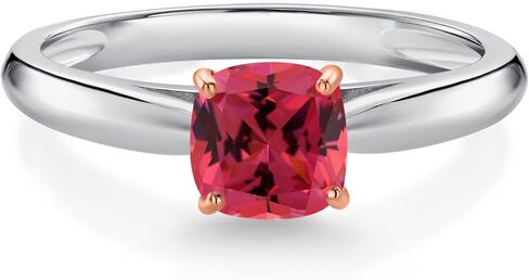 Gem Stone King 925 من الفضة الإسترليني مع شوكات من الذهب الوردي عيار 10 قيراط 5 مم وسادة من الأحجار الكريمة جوهرة الميلاد الذكرى السنوية لوعد سوليتير خاتم الخطوبة للنساء | متوفر بمقاسات 5، 6، 7، 8، 9 in Saudi Arabia