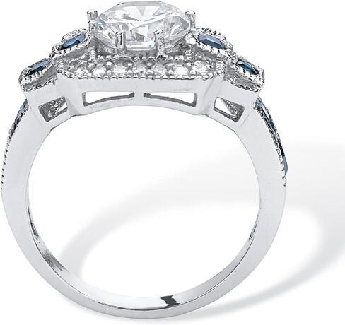 PalmBeach Platinum-plated Sterling Silver Round Cubic Zirconia and Princess Synthetic Blue Sapphire Engagement Ring Sizes 6-10 in Saudi Arabia
