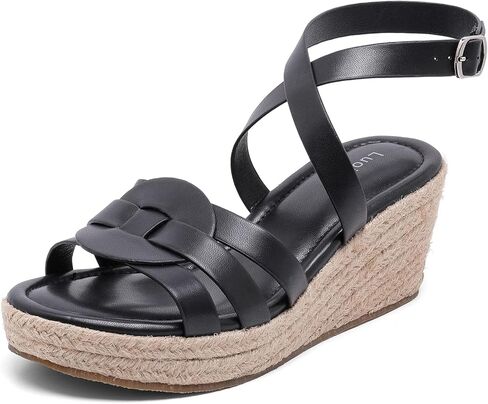 صنادل Luoika النسائية ذات العرض الواسع، حزام الكاحل مفتوح عند الأصابع وكعب عريض للنساء، صنادل نسائية صيفية كاجوال موجزة. in Kuwait