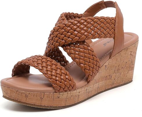 صنادل Luoika النسائية ذات العرض الواسع، صنادل نسائية بكعب عريض وكعب عريض مفتوح عند الأصابع، أحذية صيفية كاجوال موجزة. in Kuwait