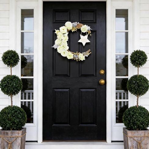 Ramadan Door Wreath Eid Ramadan Mubarak Decorations for Home Front Door Wall Window Indoors Outdoor Farmhouse Decor with Artificial Flowers Metal Champagne 12.6 Inches in Saudi Arabia