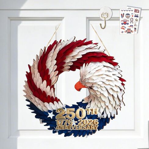 250th Anniversary Eagle Wreath for Front Door, Red White and Blue Patriotic Brave Wings Wreath, Handmade Burlap Garland for 4th of July Memorial Day Porch Wall Decor in Saudi Arabia