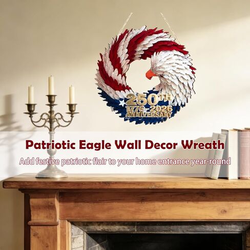 250th Anniversary Eagle Wreath for Front Door, Red White and Blue Patriotic Brave Wings Wreath, Handmade Burlap Garland for 4th of July Memorial Day Porch Wall Decor in Saudi Arabia