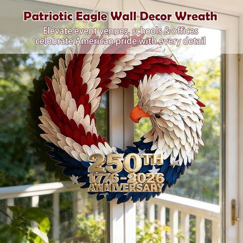 250th Anniversary Eagle Wreath for Front Door, Red White and Blue Patriotic Brave Wings Wreath, Handmade Burlap Garland for 4th of July Memorial Day Porch Wall Decor in Saudi Arabia