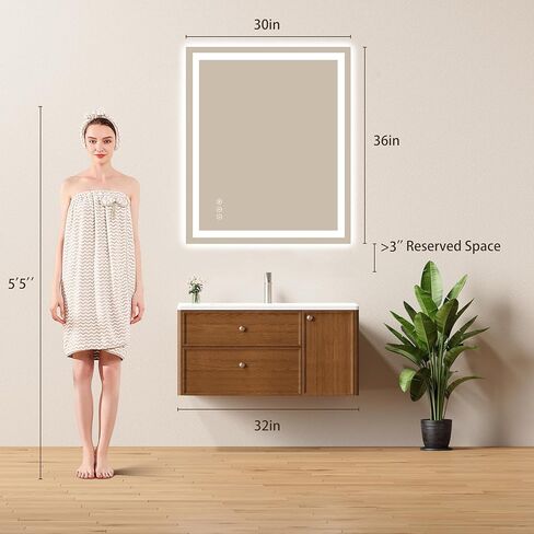 30x36 LED Bathroom Mirror with Lights - Dimmable, Anti-Fog, 3 Color Backlit & Front Lit Mirror for Bathroom, Shatter-Proof Tempered Glass, Easy Installation in Kuwait