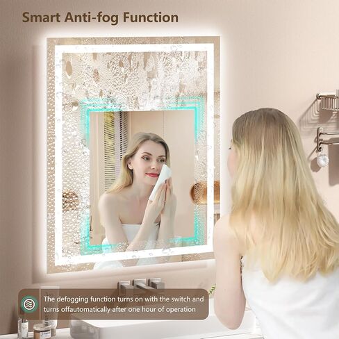 30x36 LED Bathroom Mirror with Lights - Dimmable, Anti-Fog, 3 Color Backlit & Front Lit Mirror for Bathroom, Shatter-Proof Tempered Glass, Easy Installation in Kuwait