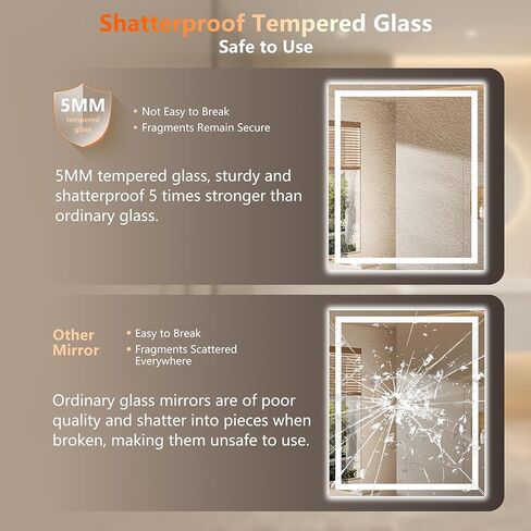 30x36 LED Bathroom Mirror with Lights - Dimmable, Anti-Fog, 3 Color Backlit & Front Lit Mirror for Bathroom, Shatter-Proof Tempered Glass, Easy Installation in Kuwait