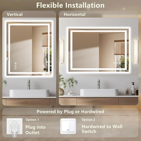 30x36 LED Bathroom Mirror with Lights - Dimmable, Anti-Fog, 3 Color Backlit & Front Lit Mirror for Bathroom, Shatter-Proof Tempered Glass, Easy Installation in Kuwait