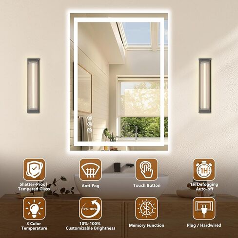 30x36 LED Bathroom Mirror with Lights - Dimmable, Anti-Fog, 3 Color Backlit & Front Lit Mirror for Bathroom, Shatter-Proof Tempered Glass, Easy Installation in Kuwait