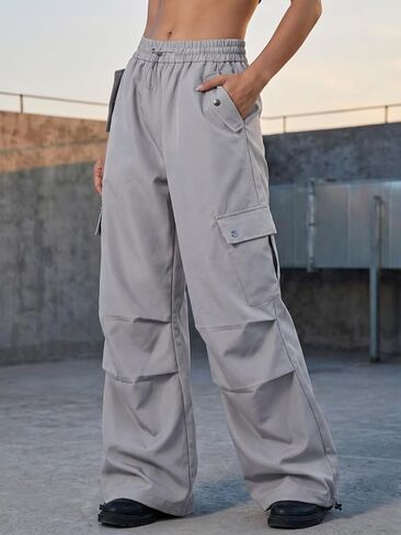 Women's Cargo Pants High Waisted Wide Leg Casual Trousers with Pockets in Saudi Arabia