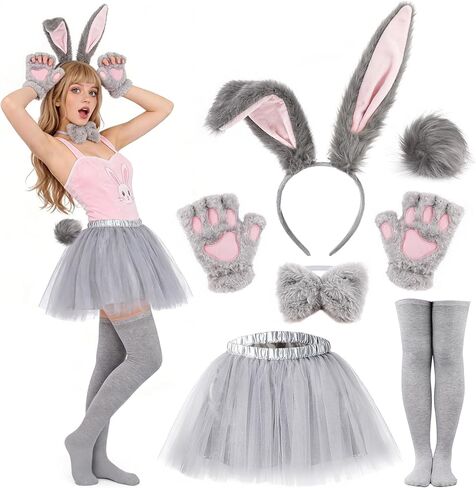 Bunny Costume Adult Bunny Ears Headband Rabbit Bowtie Tail Tutu Skirt Stocking Rabbit Easter Costume in Saudi Arabia