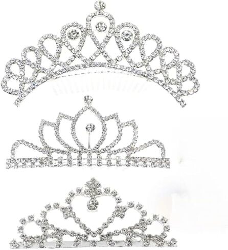 NODG 3 Pieces Silver Tiaras for Women Princess Rhinestone Mini Tiaras with Comb Crowns for Women with Comb for Princess Party Favors in Kuwait