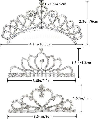 NODG 3 Pieces Silver Tiaras for Women Princess Rhinestone Mini Tiaras with Comb Crowns for Women with Comb for Princess Party Favors in Kuwait