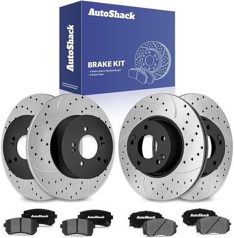 دوارات الفرامل الصلبة ذات فتحات تهوية أمامية وخلفية من AutoShack + وسادات سيراميك 12 قطعة طقم فرامل بديلة لـ 2011-2016 Kia Sportage 2010-2015 Hyundai Tucson in Kuwait