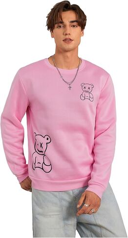 GORGLITTER Men's Bear Graphic Sweatshirt Long Sleeve Crew Neck Drop Shoulder Pullover Tops in Kuwait