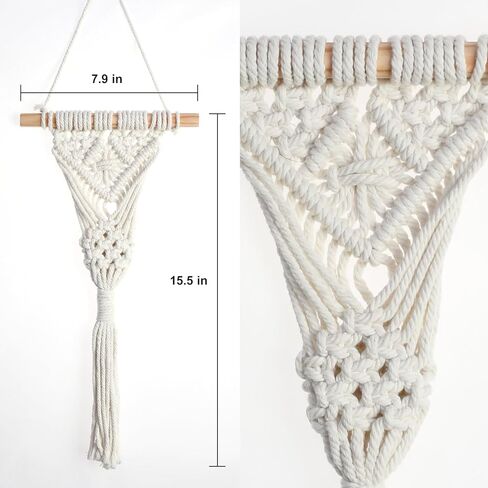 Macrame Wall Hanging Plants with LED Lights, White Cotton Rope, Wooden Dowel, Boho Woven Plant Holders with Artificial Eucalyptus Leaves, Wall Decor, Set of 2 (Green) in Saudi Arabia