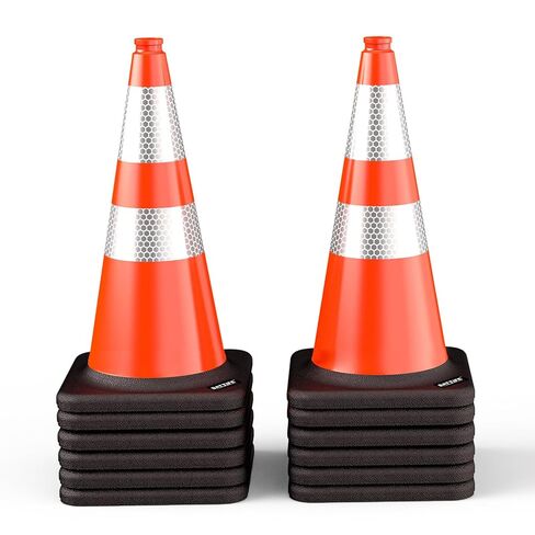 (12 Pack) BATTIFE Traffic Cones 28 Inch with Black Weighted Base, PVC Orange Cone for Traffic Control, Construction Events, Driveway Road Parking Lot in Kuwait
