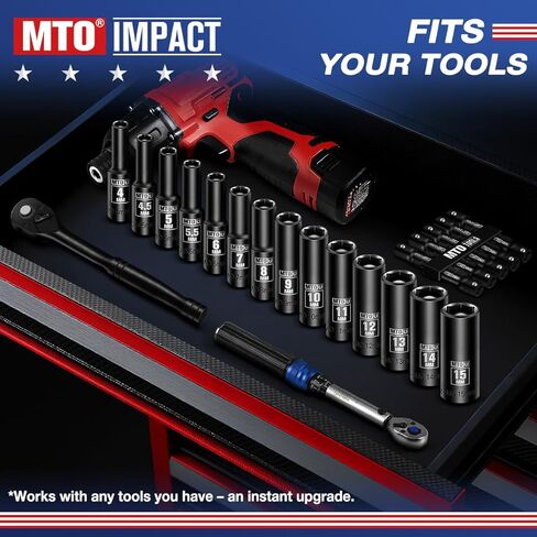 مجموعة مقابس مغناطيسية عميقة 14 قطعة مقاس 1/4 بوصة من MTO، حجم متري (4 مم - 15 مم) 6 مقابس in Kuwait