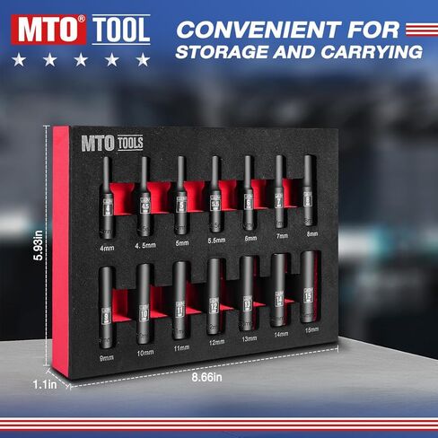 مجموعة مقابس مغناطيسية عميقة 14 قطعة مقاس 1/4 بوصة من MTO، حجم متري (4 مم - 15 مم) 6 مقابس in Kuwait