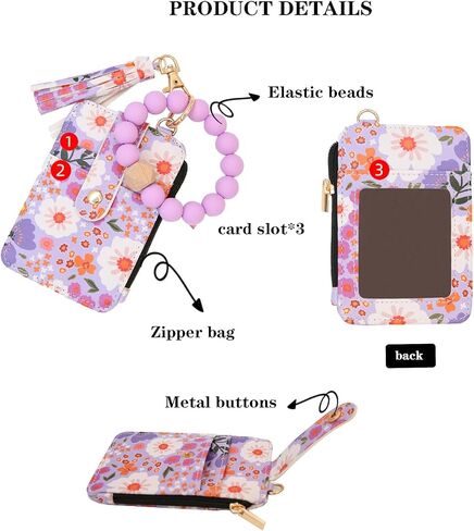 سلسلة مفاتيح محفظة مطرزة بوهو للنساء - حامل بطاقات أنيق مزين بالزهور مع شرابة - محفظة معصم صغيرة للبطاقات والنقود والمفاتيح - هدية للأمهات والزوجات والأصدقاء (أرجواني) in Kuwait