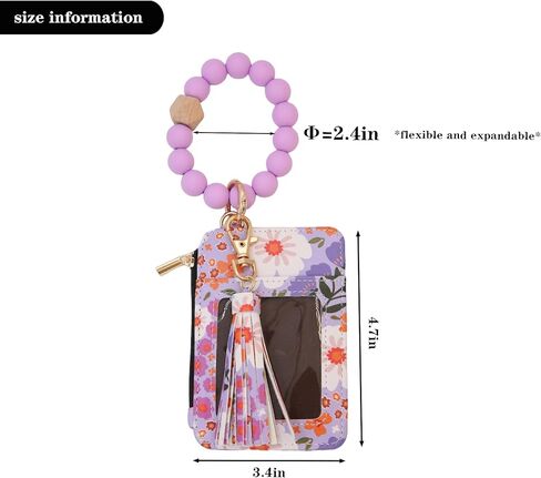 سلسلة مفاتيح محفظة مطرزة بوهو للنساء - حامل بطاقات أنيق مزين بالزهور مع شرابة - محفظة معصم صغيرة للبطاقات والنقود والمفاتيح - هدية للأمهات والزوجات والأصدقاء (أرجواني) in Kuwait