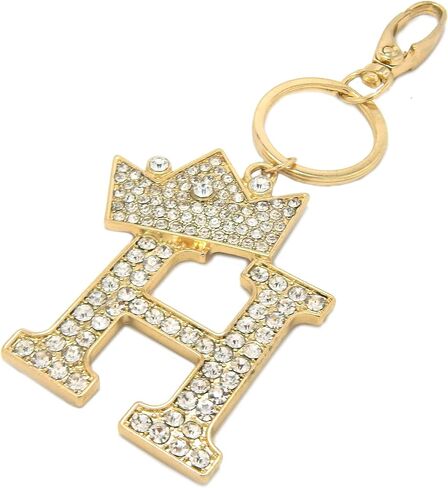 CBC Crown Crystal Rhinestone Letter Initial Keychain, Gold Metal, Bag Charm with Key Ring Approx. 2.17" x 2.56" in Kuwait