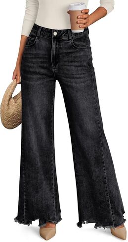 Trendy Queen Women's Wide Leg Jeans Stretchy High Waisted Straight Leg with Raw Hem Baggy Denim Pants in Saudi Arabia