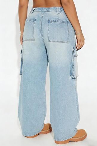 Cargo Jeans for Women High Waisted Baggy Wide Leg Casual Loose Stretchy Streetwear Denim Pants with 6 Pockets Trendy in Saudi Arabia