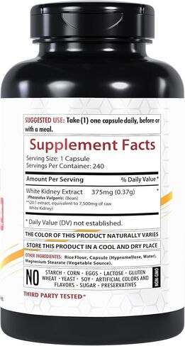 White Kidney Bean Extract | 7,500 mg | 240 Capsules | Potent Formula | Non-GMO & Gluten Free | Organic | Made in The USA in Kuwait
