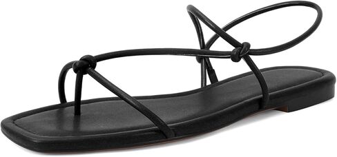 صندل مسطح سوداء للنساء مريحات صنادل اصبع أخمص القدمين المربعون in Kuwait