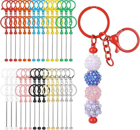 30 قطعة من سلسلة المفاتيح القابلة للخرز DIY مجموعة كبيرة من قضبان سلسلة المفاتيح المعدنية الفارغة اللطيفة للرجال والنساء، مستلزمات صناعة الحرف اليدوية، إكسسوارات حقيبة المجوهرات، هدايا مخصصة، متعدد الألوان in Kuwait