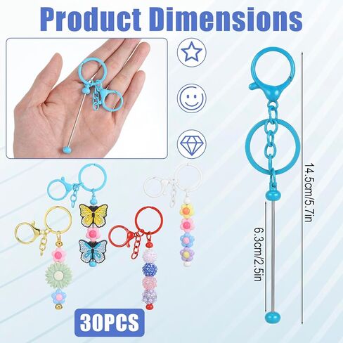 30 قطعة من سلسلة المفاتيح القابلة للخرز DIY مجموعة كبيرة من قضبان سلسلة المفاتيح المعدنية الفارغة اللطيفة للرجال والنساء، مستلزمات صناعة الحرف اليدوية، إكسسوارات حقيبة المجوهرات، هدايا مخصصة، متعدد الألوان in Kuwait