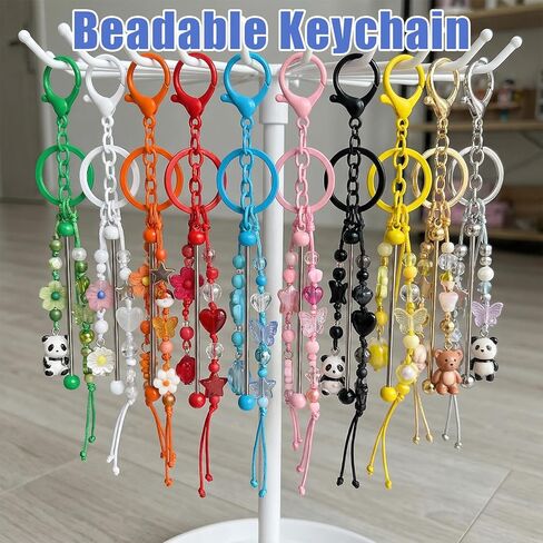 30 قطعة من سلسلة المفاتيح القابلة للخرز DIY مجموعة كبيرة من قضبان سلسلة المفاتيح المعدنية الفارغة اللطيفة للرجال والنساء، مستلزمات صناعة الحرف اليدوية، إكسسوارات حقيبة المجوهرات، هدايا مخصصة، متعدد الألوان in Kuwait