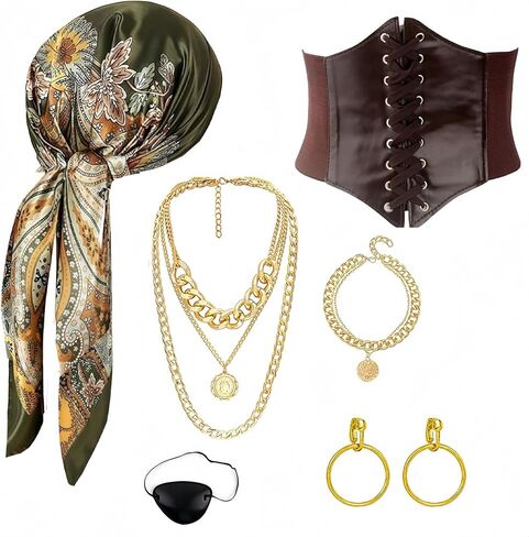 7pcs Women Pirate Costume Accessories Set for Men Pirate Head Scarf Necklace Belt Dress Accessories Cosplay Party Renaissance in Saudi Arabia
