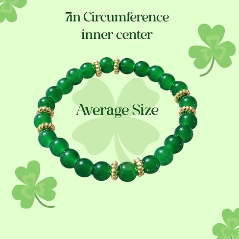 St Patrick's Day Green Glass Beaded Stretch Bracelet with 18K Gold Plated Spacers, 8mm Beads, 7 Inch Circumference in Saudi Arabia