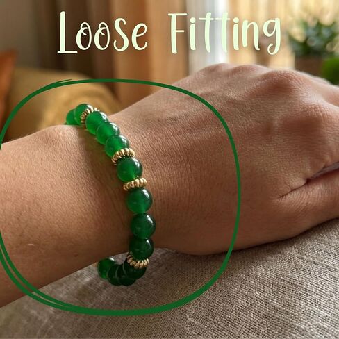 St Patrick's Day Green Glass Beaded Stretch Bracelet with 18K Gold Plated Spacers, 8mm Beads, 7 Inch Circumference in Saudi Arabia