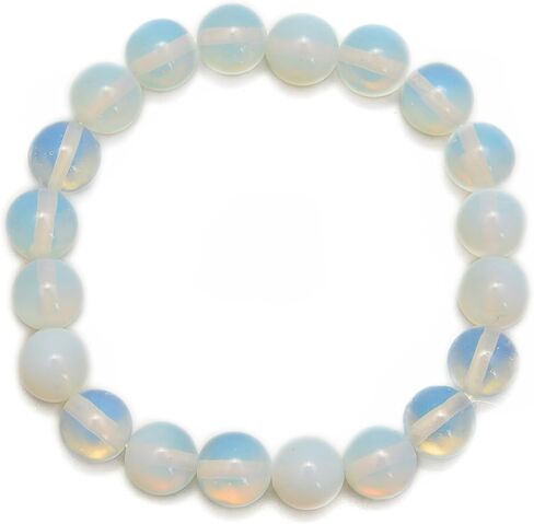 JM Design 6mm 8mm 10mm 12mm Opalite Smooth Round Stretchy Beaded Bracelet 7.5'' Length for Women Men in Kuwait
