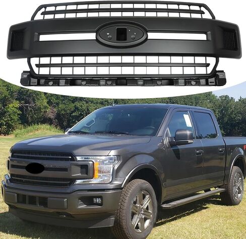 munirater Front Bumper Radiator Grille Assembly Black with Base Rail Replacement for 2018-2020 F150 Pickup 4-Door JL3Z8200AB in Kuwait