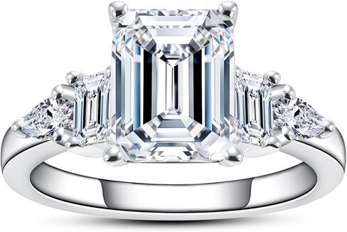 3CT-4CT Cubic Zirconia Engagement Ring Round/Emerald/Triangle Cut 3 Stones/5 Stones CZ Wedding Ring 5A Grade Simulated Diamond Promise Anniversary Ring for Women Size5-9 in Saudi Arabia