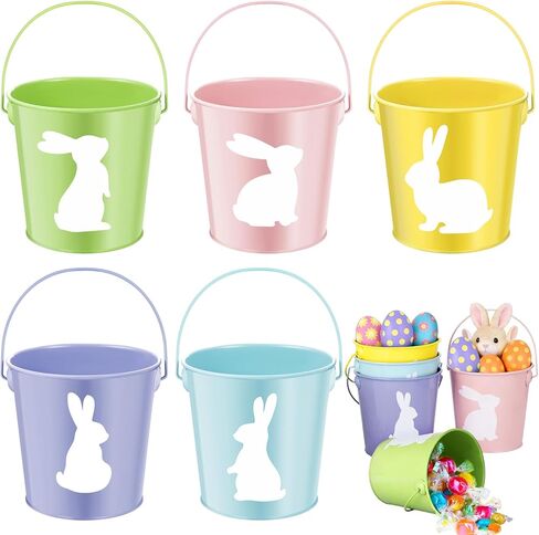 5 قطع دلاء معدنية لعيد الفصح بمقبض، دلو مجلفن ملون للأطفال، دلاء بيض صغيرة مقاس 4.3 بوصة × 4.6 بوصة لديكور الحفلات، والأطفال والحرف اليدوية، والفصول الدراسية حامل أقلام الرصاص in Kuwait