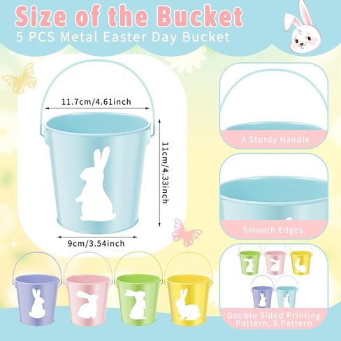 5 قطع دلاء معدنية لعيد الفصح بمقبض، دلو مجلفن ملون للأطفال، دلاء بيض صغيرة مقاس 4.3 بوصة × 4.6 بوصة لديكور الحفلات، والأطفال والحرف اليدوية، والفصول الدراسية حامل أقلام الرصاص in Kuwait