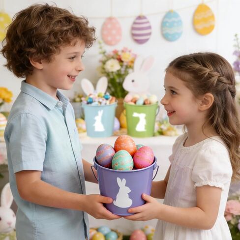5 قطع دلاء معدنية لعيد الفصح بمقبض، دلو مجلفن ملون للأطفال، دلاء بيض صغيرة مقاس 4.3 بوصة × 4.6 بوصة لديكور الحفلات، والأطفال والحرف اليدوية، والفصول الدراسية حامل أقلام الرصاص in Kuwait