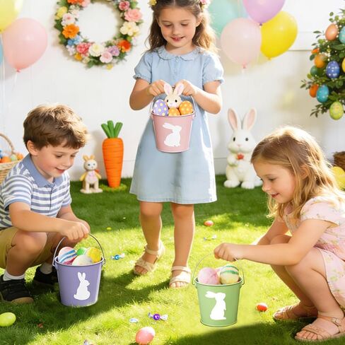5 قطع دلاء معدنية لعيد الفصح بمقبض، دلو مجلفن ملون للأطفال، دلاء بيض صغيرة مقاس 4.3 بوصة × 4.6 بوصة لديكور الحفلات، والأطفال والحرف اليدوية، والفصول الدراسية حامل أقلام الرصاص in Kuwait