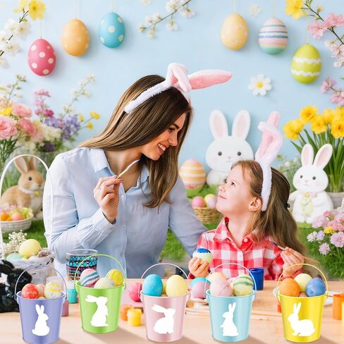 5 قطع دلاء معدنية لعيد الفصح بمقبض، دلو مجلفن ملون للأطفال، دلاء بيض صغيرة مقاس 4.3 بوصة × 4.6 بوصة لديكور الحفلات، والأطفال والحرف اليدوية، والفصول الدراسية حامل أقلام الرصاص in Kuwait
