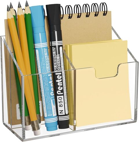 AITEE Magnetic Pen Holder for Refrigerator, Whiteboard & Locker - Acrylic 3-Magnet Organizer with Non-Slip Pads, Holds Markers, Pens, Scissors & Notes, Clear Accessory for Office, Classroom, Kitchen in Kuwait
