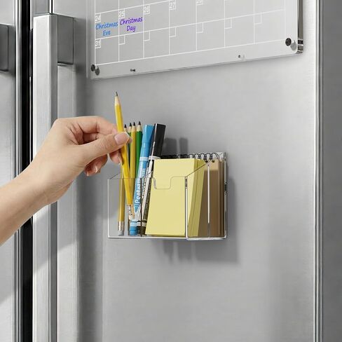 AITEE Magnetic Pen Holder for Refrigerator, Whiteboard & Locker - Acrylic 3-Magnet Organizer with Non-Slip Pads, Holds Markers, Pens, Scissors & Notes, Clear Accessory for Office, Classroom, Kitchen in Kuwait