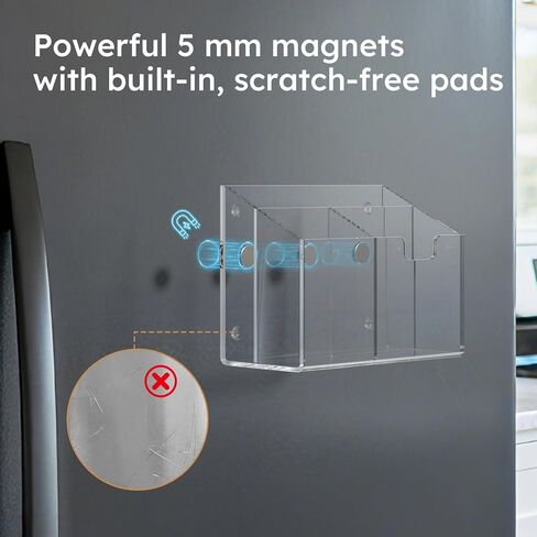 AITEE Magnetic Pen Holder for Refrigerator, Whiteboard & Locker - Acrylic 3-Magnet Organizer with Non-Slip Pads, Holds Markers, Pens, Scissors & Notes, Clear Accessory for Office, Classroom, Kitchen in Kuwait