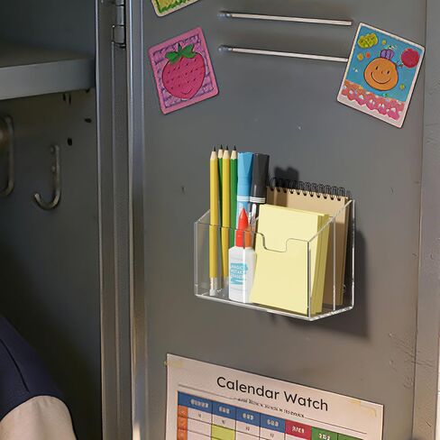 AITEE Magnetic Pen Holder for Refrigerator, Whiteboard & Locker - Acrylic 3-Magnet Organizer with Non-Slip Pads, Holds Markers, Pens, Scissors & Notes, Clear Accessory for Office, Classroom, Kitchen in Kuwait